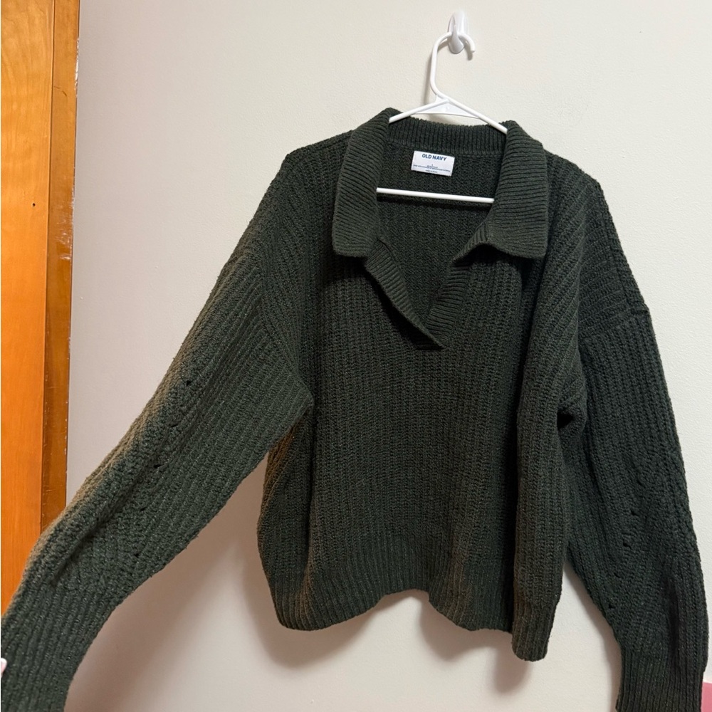 Old Navy - Women's Slouchy Dark Green‎ V-Neck Sweater - Size Large - Picture 2 of 5